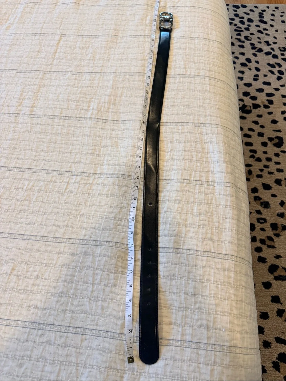 Salvatore Ferragamo Gancini Black Leather Belt with Silver Double Gancini Buckle